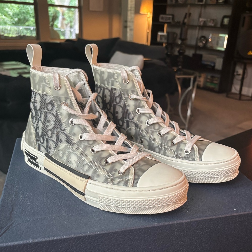 Dior High-Top Sneakers in Gray and Cream